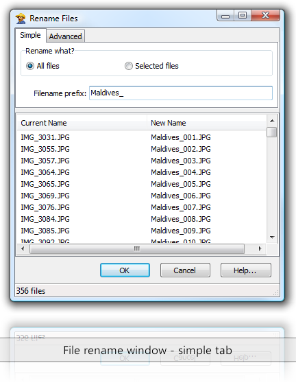 File rename window - simple tab