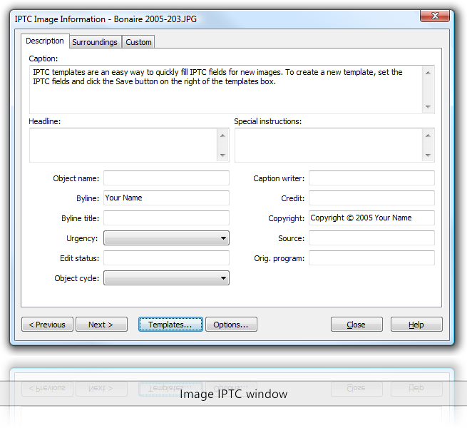 Image IPTC window