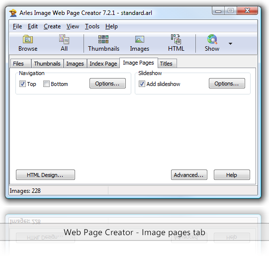 Web Page Creator - Image pages tab