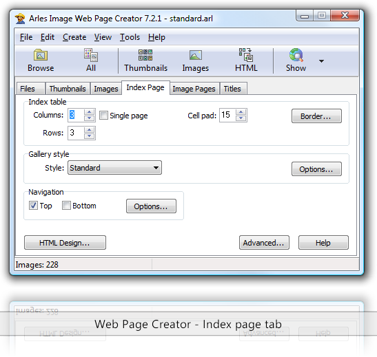 Web Page Creator - Index page tab