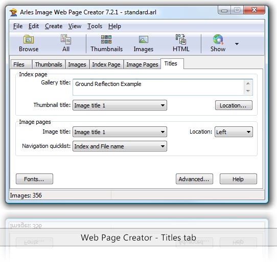 Web Page Creator - Titles tab