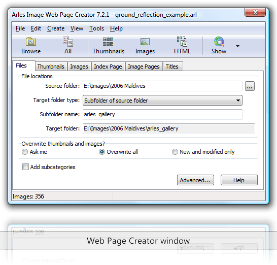 Web Page Creator window