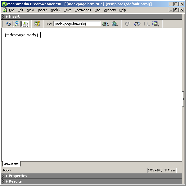 Default Arles template in Dreamweaver