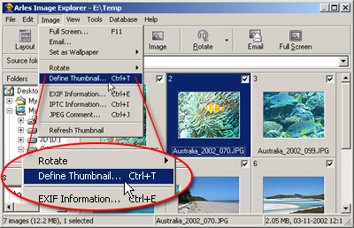 Select Define Thumbnail in the Arles Image Explorer